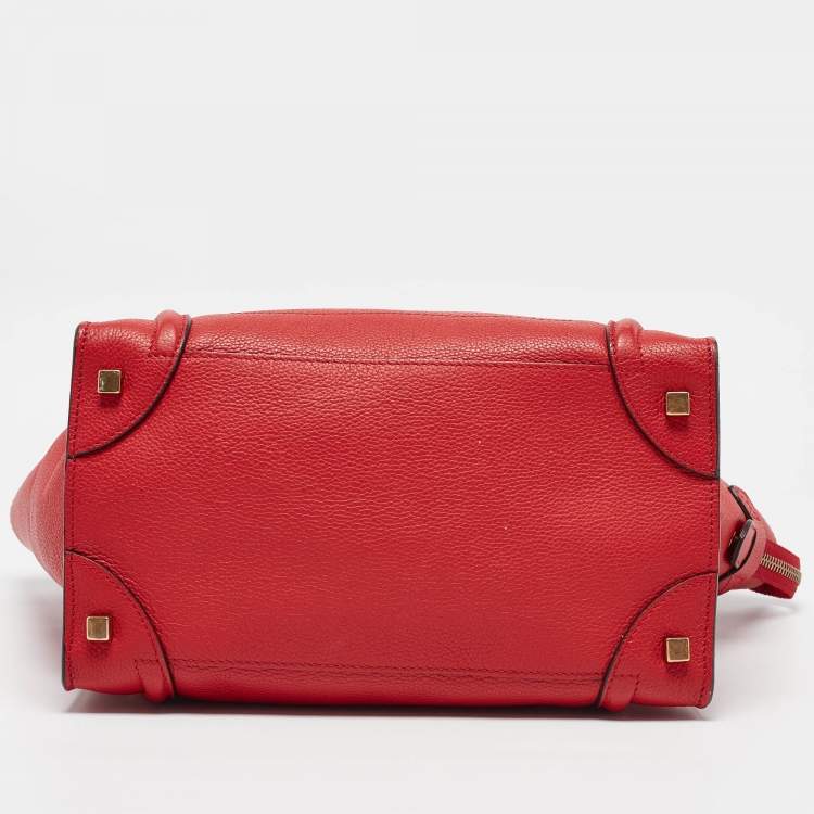 Pre Owned Celine Red Leather Mini Luggage Tote