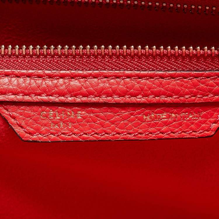 Pre Owned Celine Red Leather Mini Luggage Tote