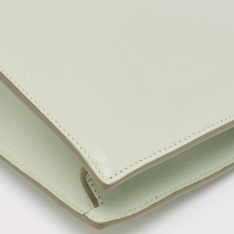 Pre Owned Celine Light Green Leather Clasp Crossbody Bag