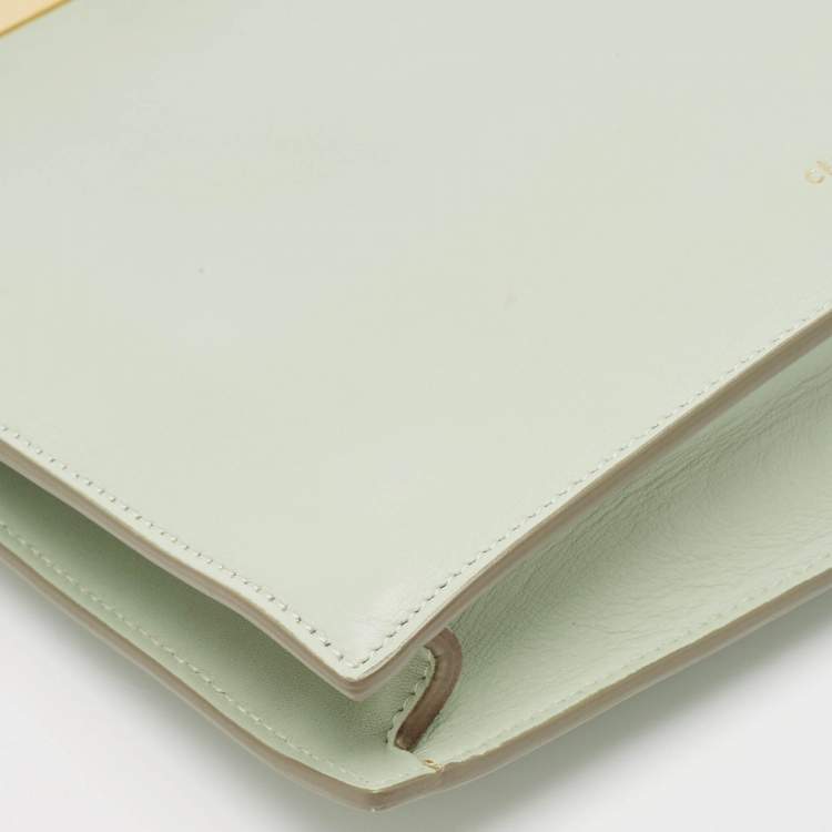 Pre Owned Celine Light Green Leather Clasp Crossbody Bag