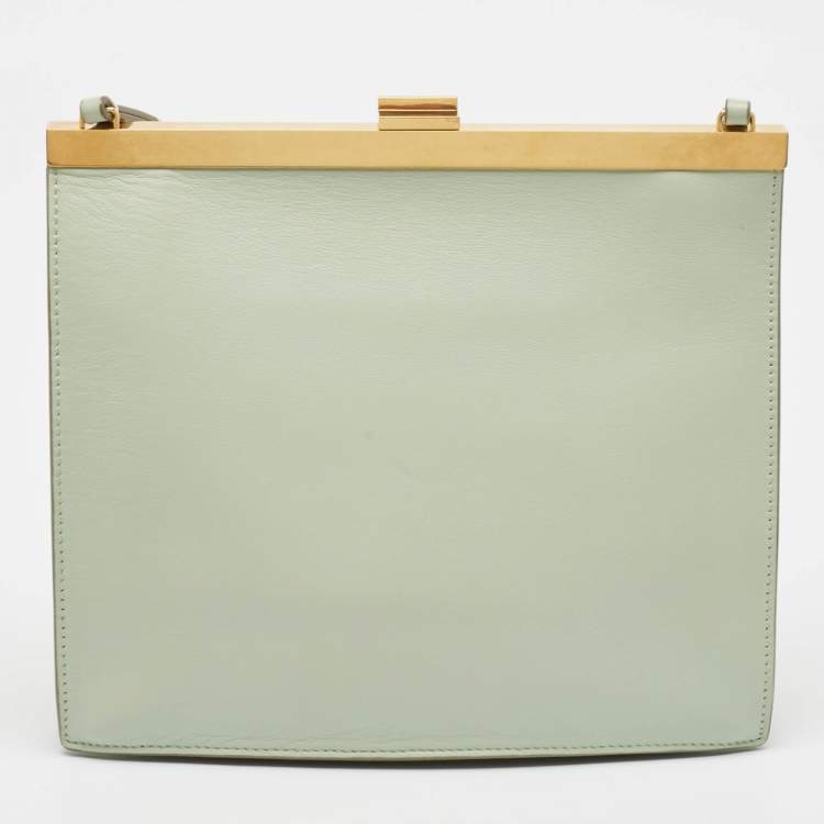 Pre Owned Celine Light Green Leather Clasp Crossbody Bag