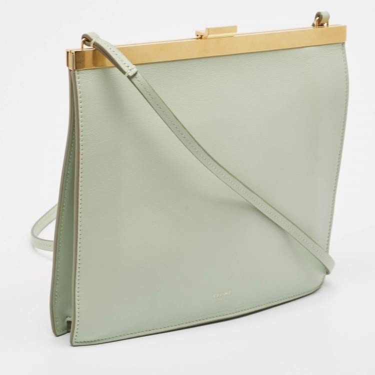 Pre Owned Celine Light Green Leather Clasp Crossbody Bag