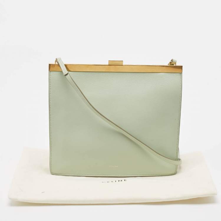 Pre Owned Celine Light Green Leather Clasp Crossbody Bag
