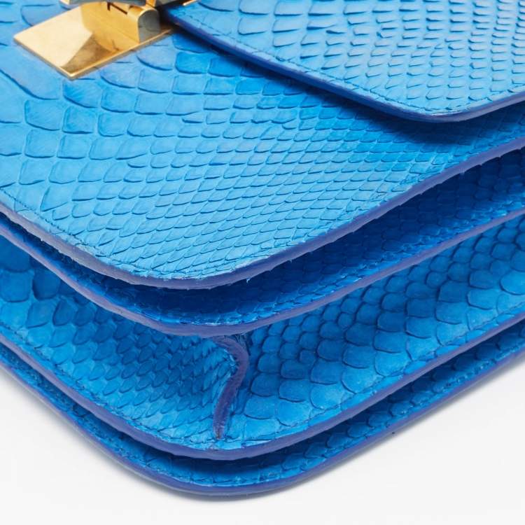 Pre Owned Celine Blue Python Medium Classic Box Shoulder Bag
