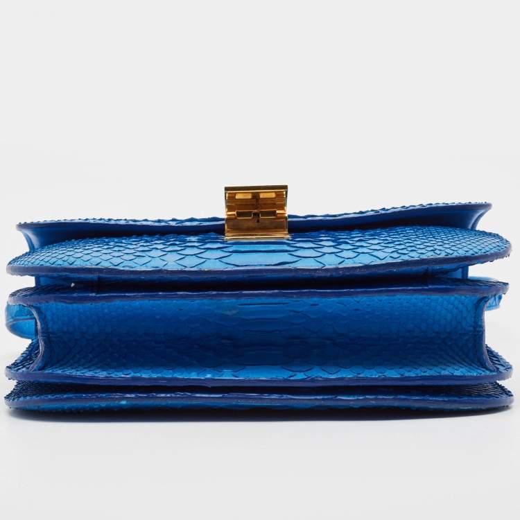 Pre Owned Celine Blue Python Medium Classic Box Shoulder Bag