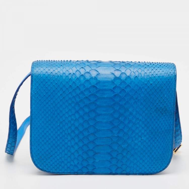 Pre Owned Celine Blue Python Medium Classic Box Shoulder Bag