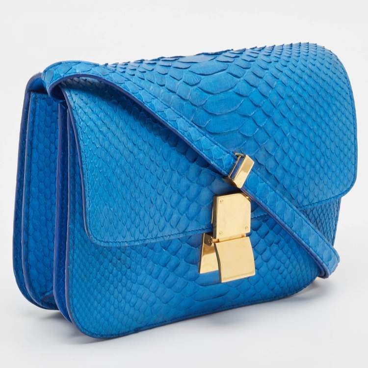 Pre Owned Celine Blue Python Medium Classic Box Shoulder Bag