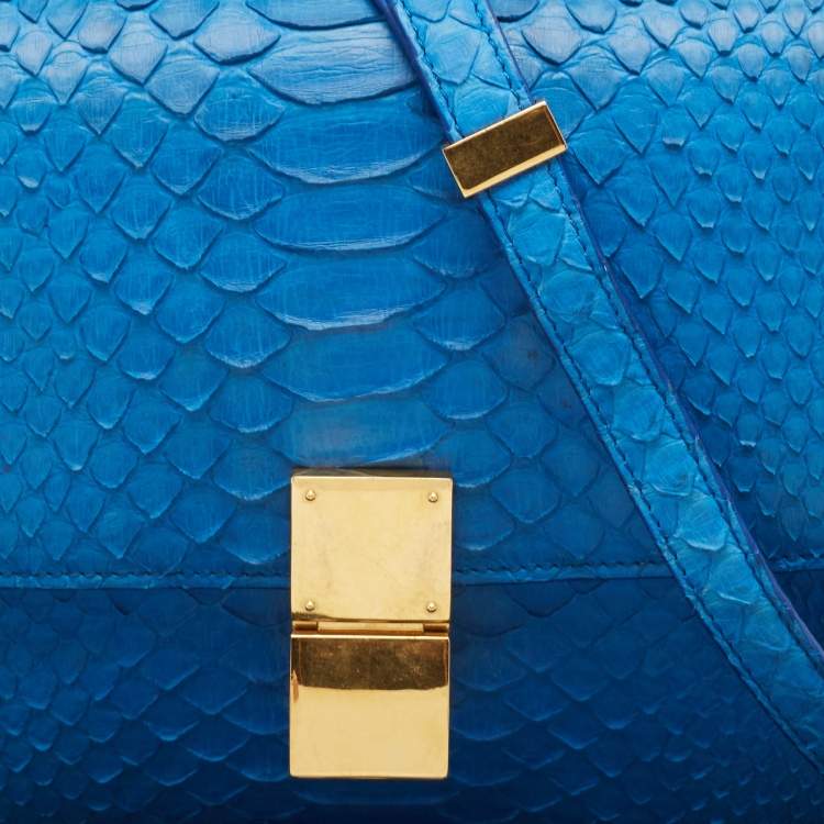 Pre Owned Celine Blue Python Medium Classic Box Shoulder Bag