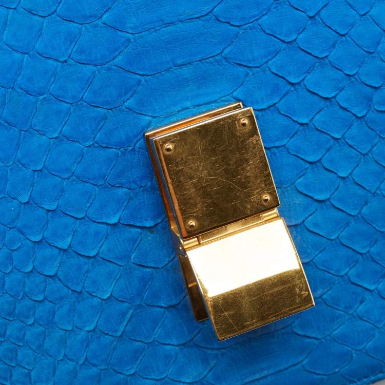 Pre Owned Celine Blue Python Medium Classic Box Shoulder Bag