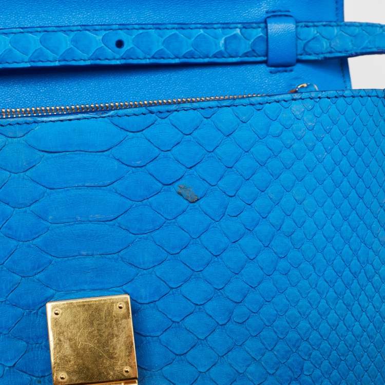 Pre Owned Celine Blue Python Medium Classic Box Shoulder Bag