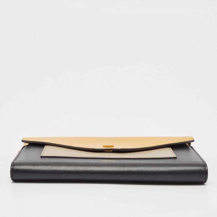 Pre Owned Celine Tricolor Leather Pocket Envelope Wallet On Chain