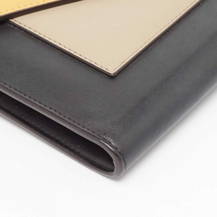 Pre Owned Celine Tricolor Leather Pocket Envelope Wallet On Chain