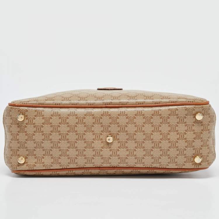 Pre Owned Celine Tan/Beige Macadam Coated Canvas Top Handle Bag