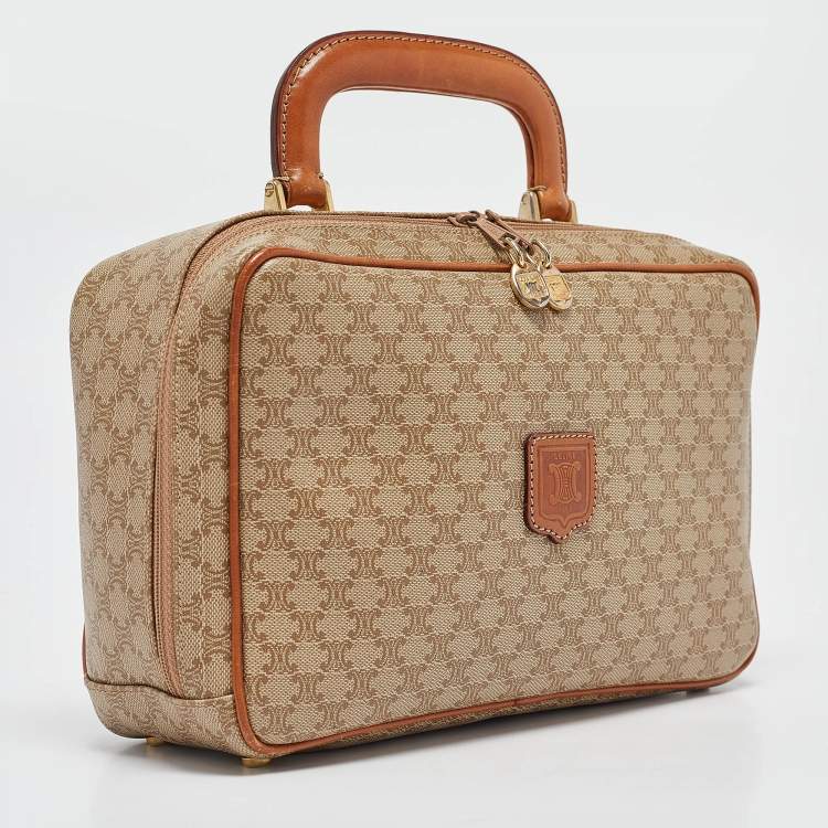 Pre Owned Celine Tan/Beige Macadam Coated Canvas Top Handle Bag