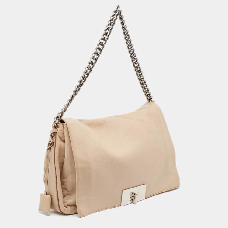 Pre Owned Celine Beige Leather Turnlock Flap Shoulder Bag
