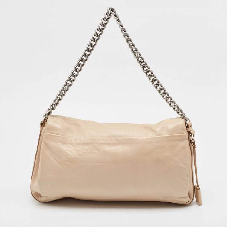 Pre Owned Celine Beige Leather Turnlock Flap Shoulder Bag