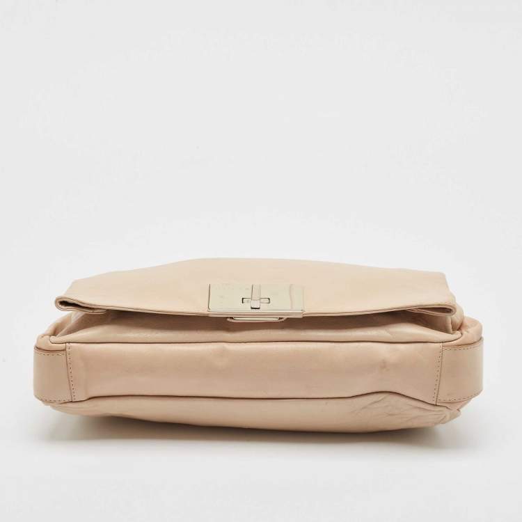 Pre Owned Celine Beige Leather Turnlock Flap Shoulder Bag