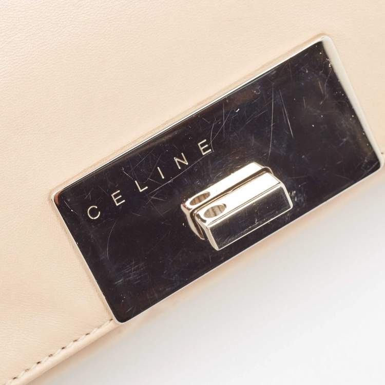 Pre Owned Celine Beige Leather Turnlock Flap Shoulder Bag