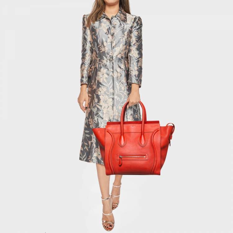 Pre Owned Celine Orange Leather Mini Luggage Tote