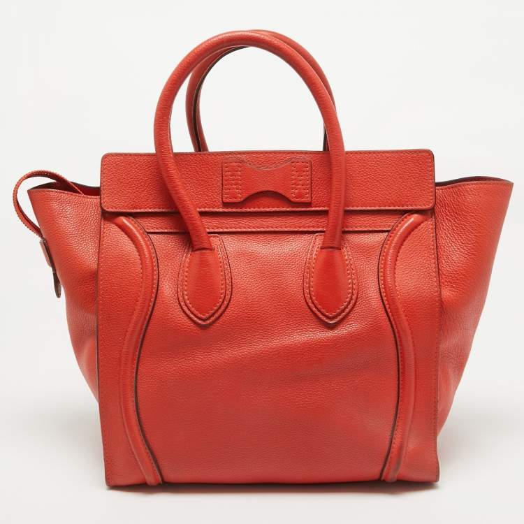 Pre Owned Celine Orange Leather Mini Luggage Tote