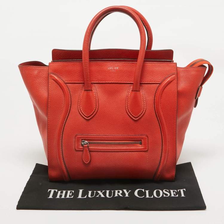 Pre Owned Celine Orange Leather Mini Luggage Tote