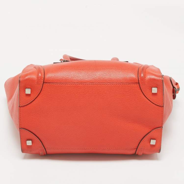 Pre Owned Celine Orange Leather Mini Luggage Tote
