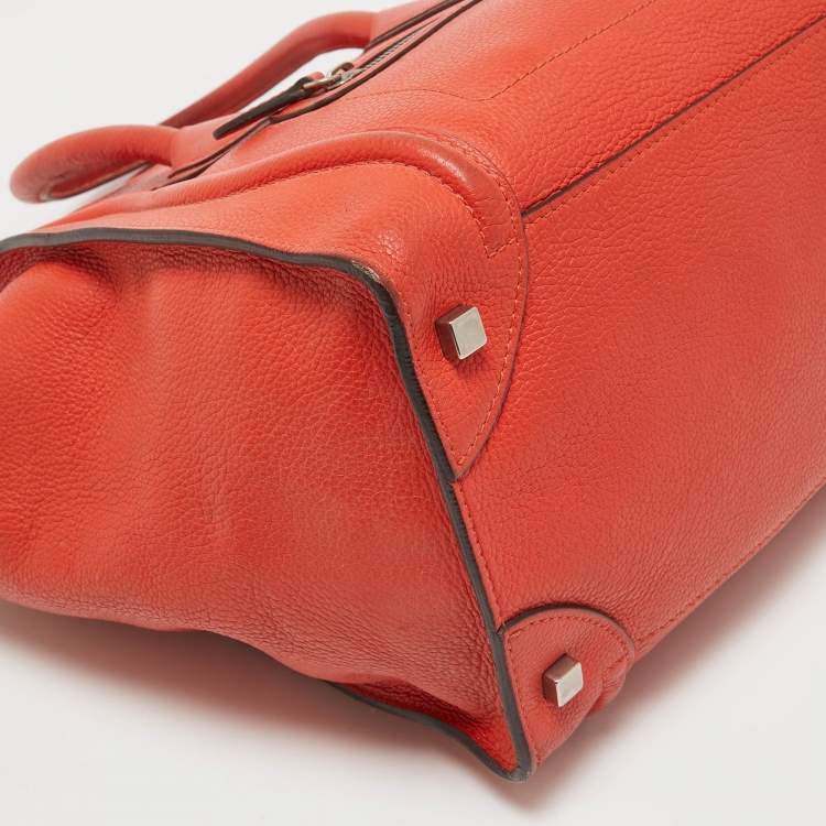 Pre Owned Celine Orange Leather Mini Luggage Tote