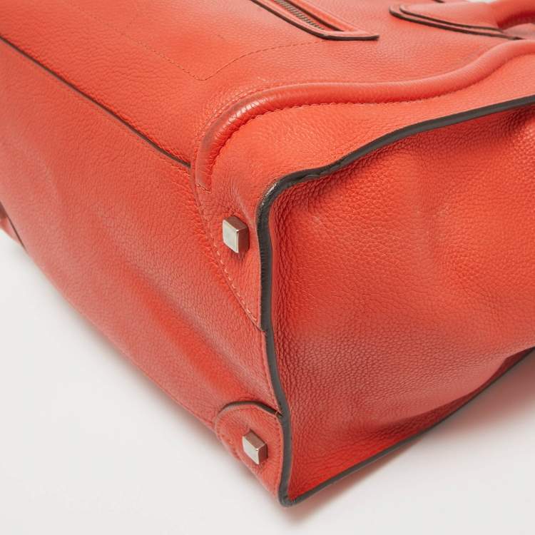 Pre Owned Celine Orange Leather Mini Luggage Tote