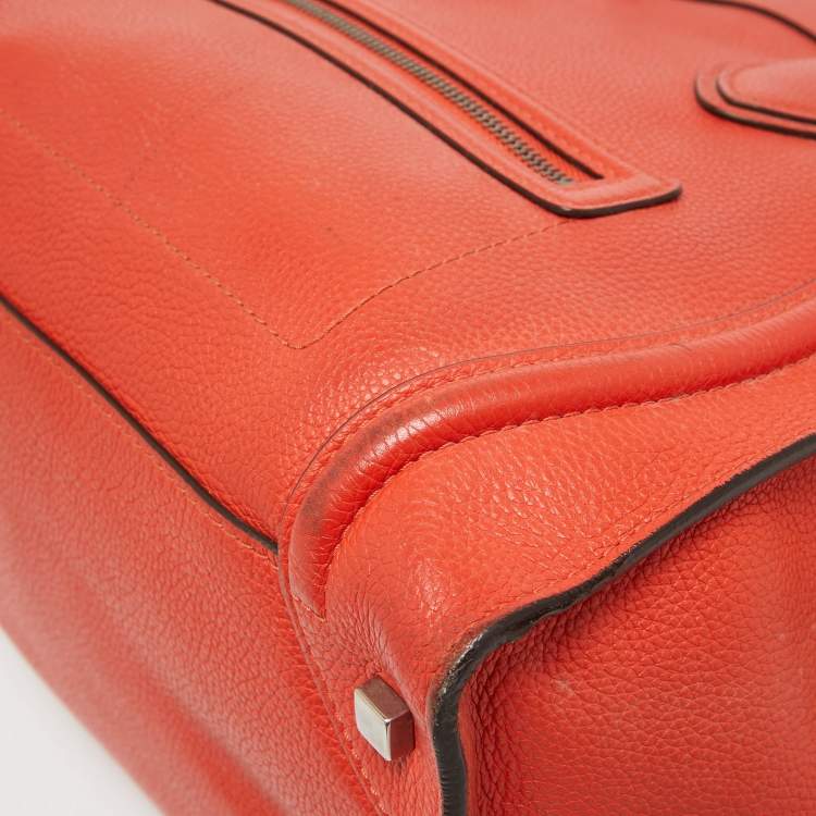 Pre Owned Celine Orange Leather Mini Luggage Tote