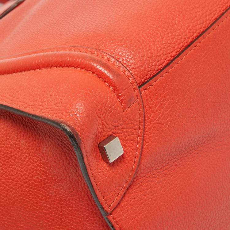 Pre Owned Celine Orange Leather Mini Luggage Tote