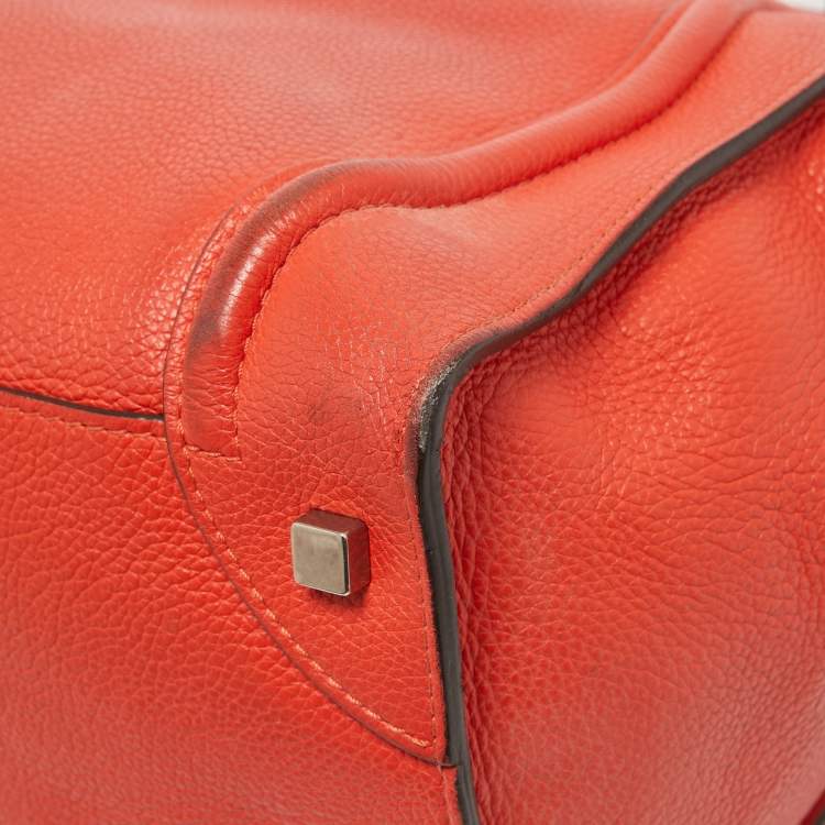 Pre Owned Celine Orange Leather Mini Luggage Tote