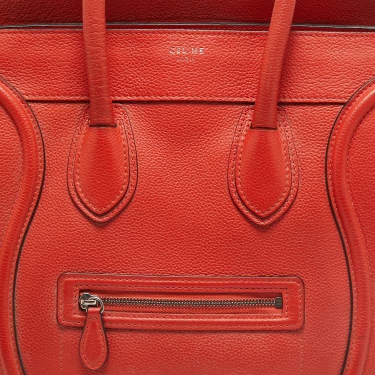 Pre Owned Celine Orange Leather Mini Luggage Tote