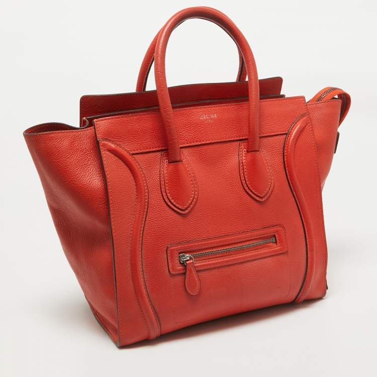 Pre Owned Celine Orange Leather Mini Luggage Tote