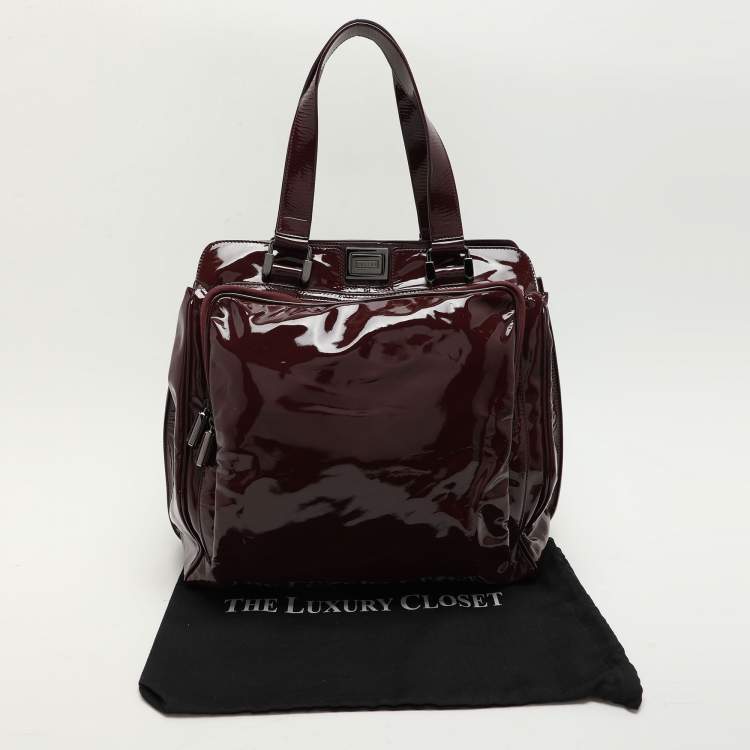 Pre Owned Celine Burgundy Patent Leather Front Pocket Satchel