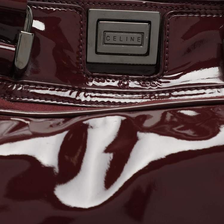 Pre Owned Celine Burgundy Patent Leather Front Pocket Satchel
