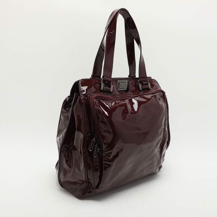 Pre Owned Celine Burgundy Patent Leather Front Pocket Satchel