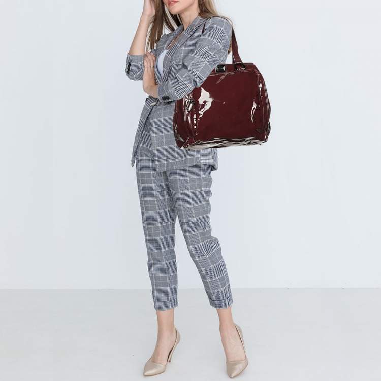 Pre Owned Celine Burgundy Patent Leather Front Pocket Satchel