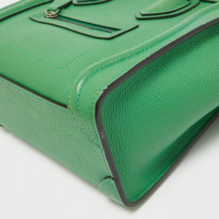Pre Owned Celine Green Leather Nano Luggage Tote