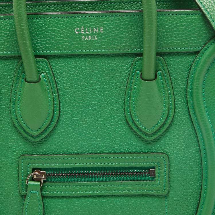 Pre Owned Celine Green Leather Nano Luggage Tote
