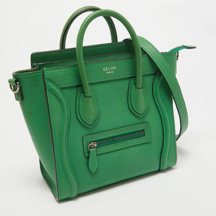 Pre Owned Celine Green Leather Nano Luggage Tote