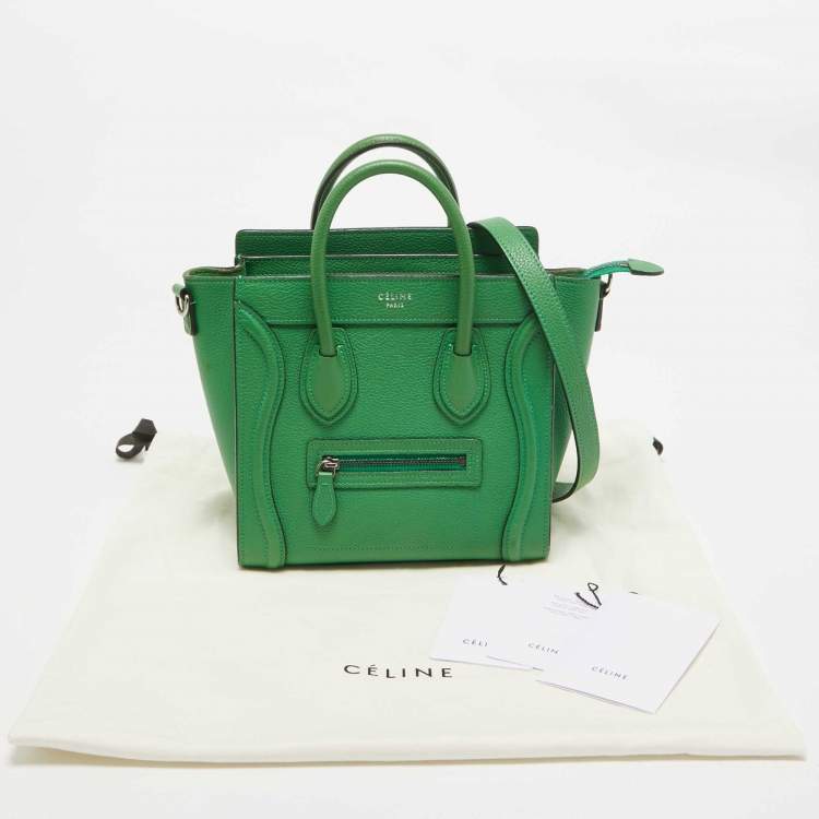 Pre Owned Celine Green Leather Nano Luggage Tote