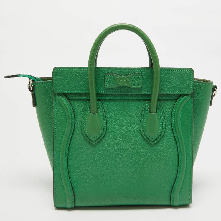 Pre Owned Celine Green Leather Nano Luggage Tote