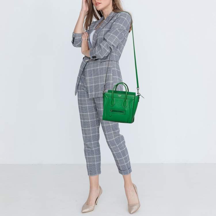 Pre Owned Celine Green Leather Nano Luggage Tote