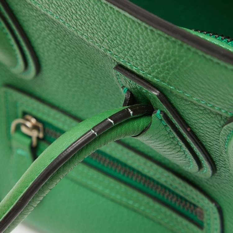 Pre Owned Celine Green Leather Nano Luggage Tote