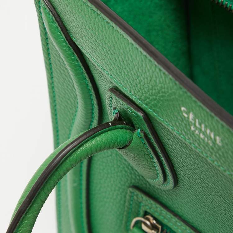 Pre Owned Celine Green Leather Nano Luggage Tote