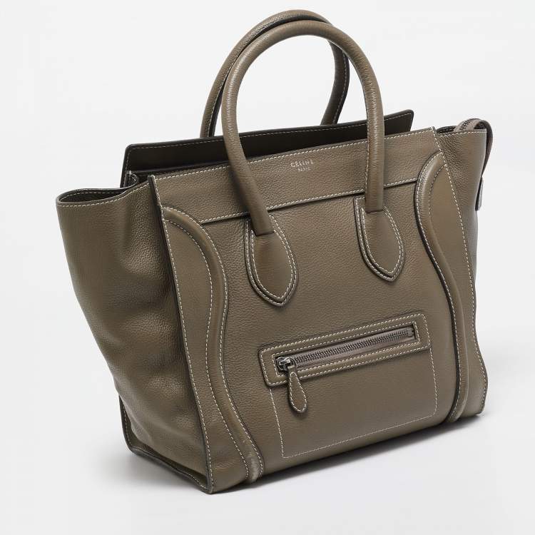 Pre Owned Celine Dark Beige Leather Mini Luggage Tote
