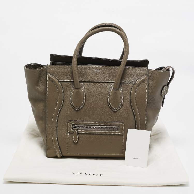 Pre Owned Celine Dark Beige Leather Mini Luggage Tote