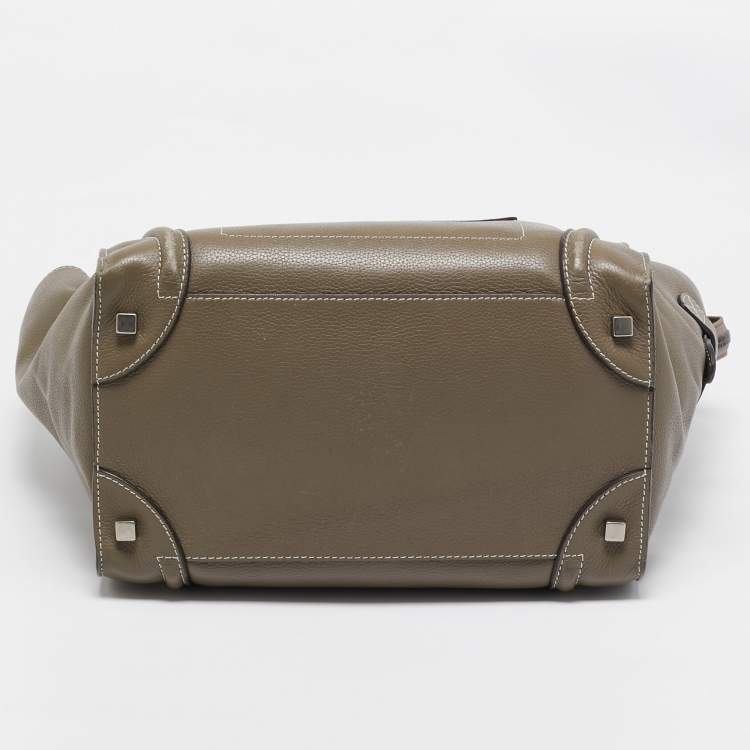 Pre Owned Celine Dark Beige Leather Mini Luggage Tote