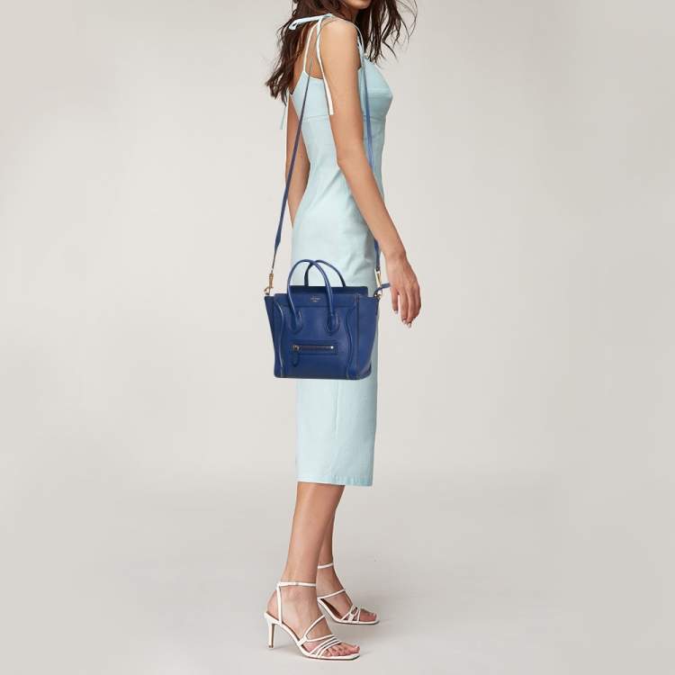 Pre Owned Celine Blue Leather Nano Luggage Tote