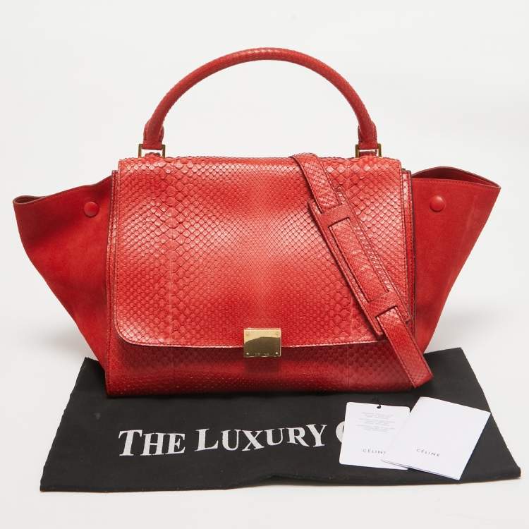 Pre Owned Celine Red Python and Suede Medium Trapeze Bag